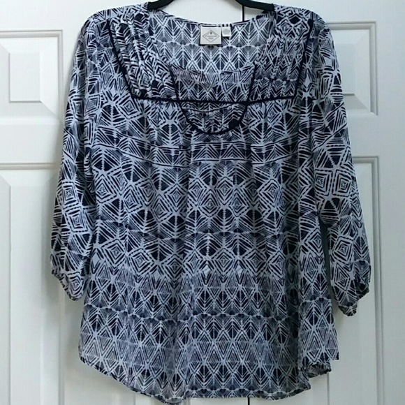 St. John's Bay Tops - Black and white sheer blouse